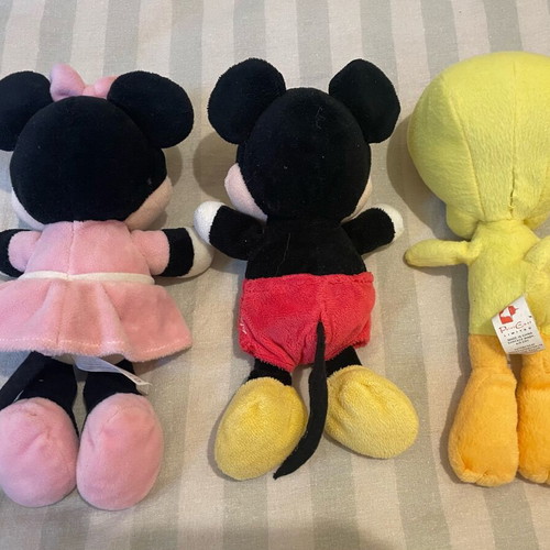 Minnie, Mickey and Tweety dolls used, set of 3, 22 cm