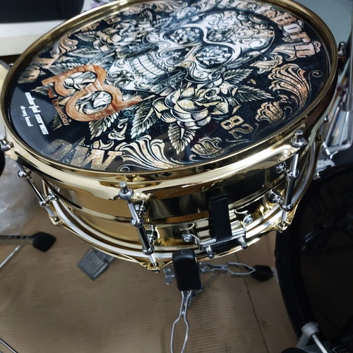 Remo Gold Metal Snare 14"×6.5" new with 20" Turkey Ride, stand, sticks, case