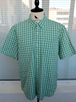 LL Bean Plaid Shirt Men's Large Short Sleeve Teal Green White like new