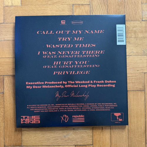 My Dear Melancholy vinyl like new with minor cover tear