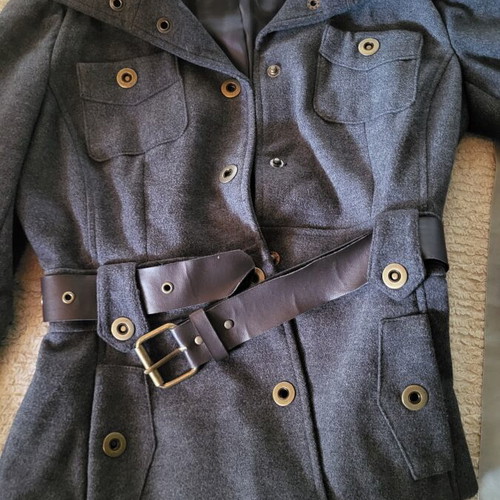 Mango gray short coat like new with brown belt