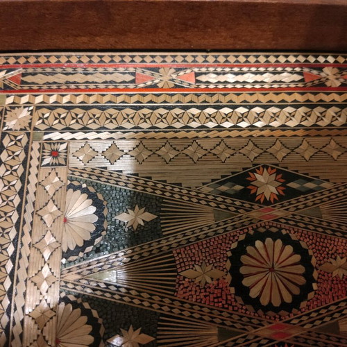Marquetry tray used, wooden, 45 cm length
