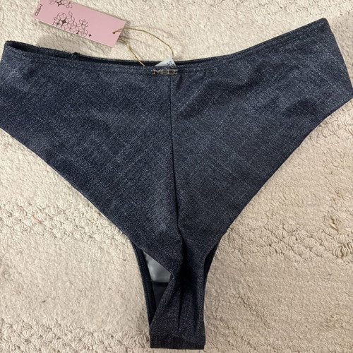 Med high waist bottom printed dark blue denim swimwear new