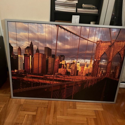 Large decorative New York Brooklyn Bridge sunset print like new