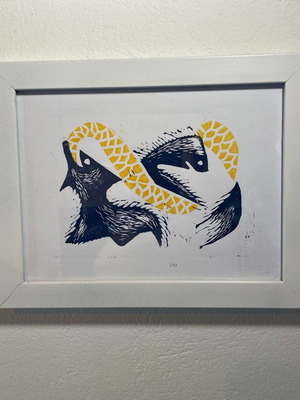 Χαρακτικό σε λινολεούμ καινούργιο 15εκ x 10,5 εκ διχρωμία