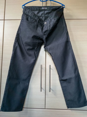 Men's pants black with white polka dots, fabric, slim fit, size EU-43 / US-33, like new