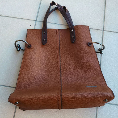 Privata women's handbag used, synthetic leather with croco texture, brown