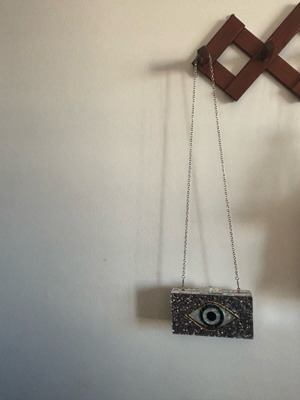 Crossbody bag for evening outing like new, gray multicolor