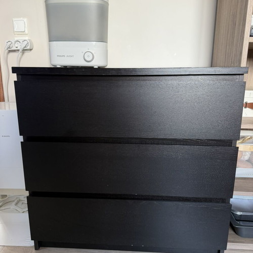 IKEA Malm 3-Drawer Chest used, black-brown finish