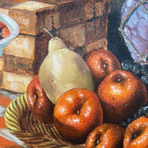Dimitris Kourtis Oil Painting like new, Fruits on Table