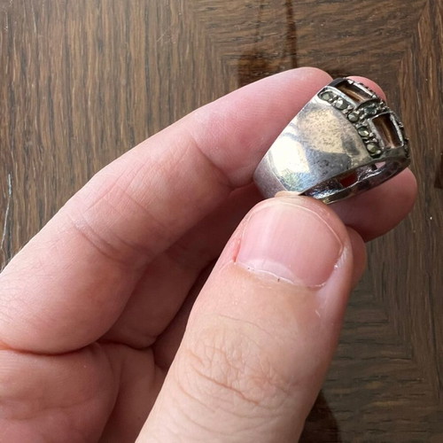 Vintage statement 925 silver ring with crystals chunky