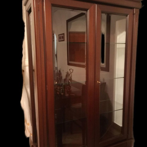 Showcase with interior lighting, solid wood, dark brown