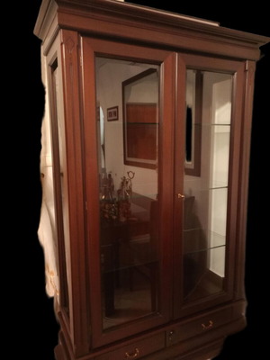 Showcase with interior lighting, solid wood, dark brown