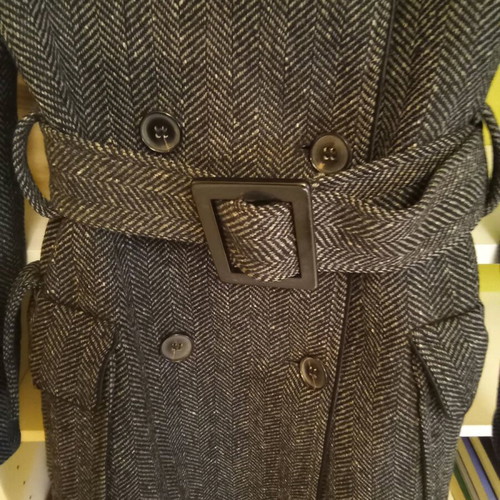 Zara coat S dark gray like new with belt and herringbone collar