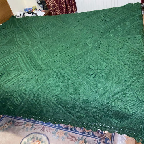 Handmade knitted vintage blanket used, wool yarn