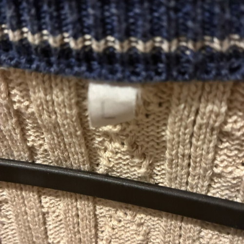 Men's preppy-varsity style V-neck sweater Large, like new, beige and blue