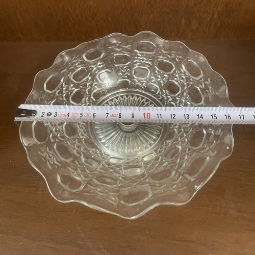 English pressed glass fondue dish with silver plate base