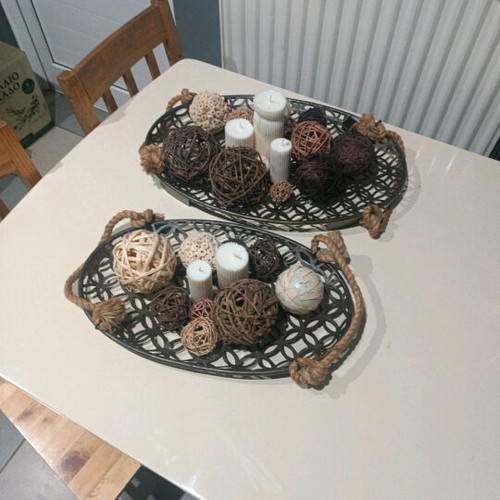 Decorative trays set used, metal and rope