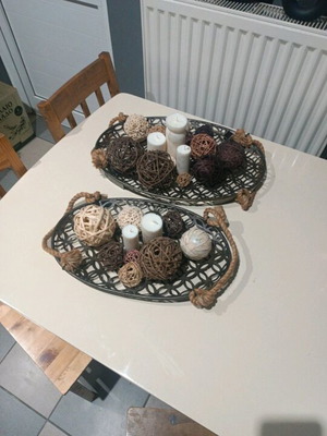 Decorative trays set used, metal and rope