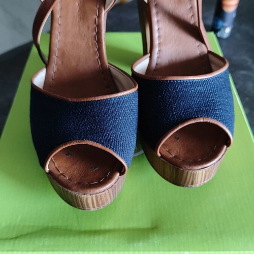 Graceland high-heeled platform sandals, blue and brown