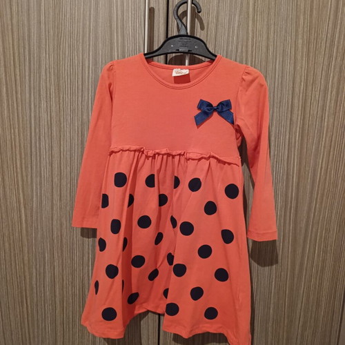 Mako dress for girls 5-6 years coral with black polka dots like new