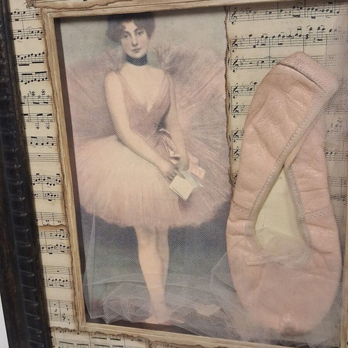 Panos Lainopoulos Mixed Media Artwork with Ballerina and Authentic Pointe Shoe like new