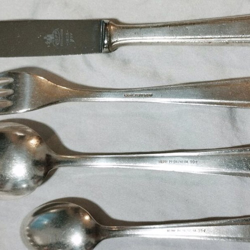 Hepp Pforzheim 44-Piece Silver-Plated Cutlery Set for 11 People used