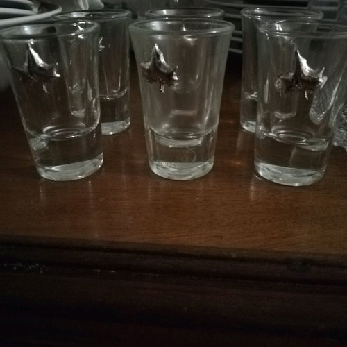 Liqueur glasses like new, set of 6 with silver decoration
