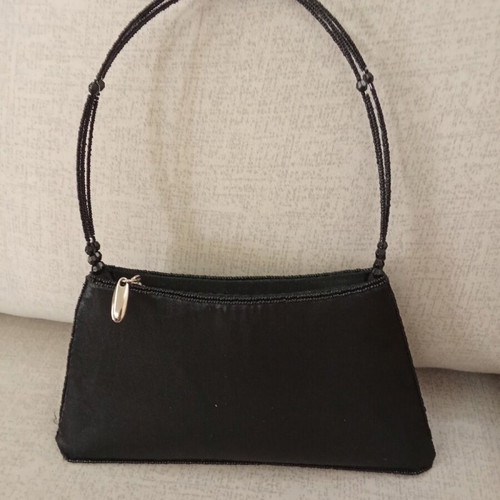 Handmade black satin fabric handbag like new
