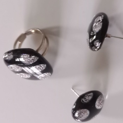 Dichroic glass ring and earrings set new