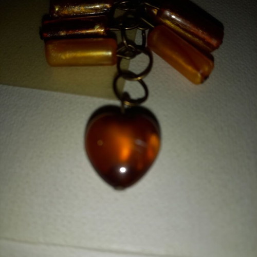 Dangling earrings like amber with pearly stones and brown heart, new