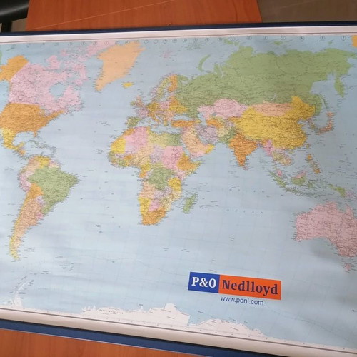 World map used 137x94 cm with iron mounting bars