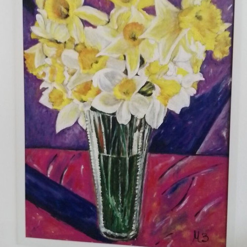 Original 40x30 cm acrylic painting "Flowers" by Milen Zanev, framed