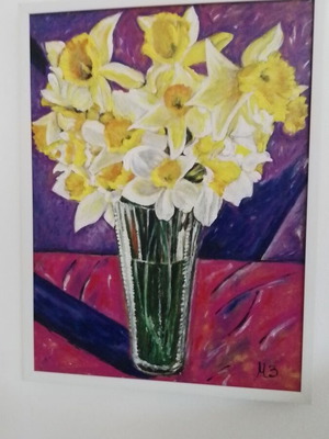 Original 40x30 cm acrylic painting "Flowers" by Milen Zanev, framed