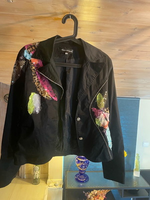 Tassos Mitropoulos jacket black with handmade decorations and sequins like new, size XS