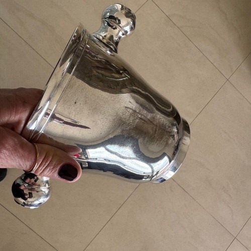 Silver-plated ice bucket used, heavy construction