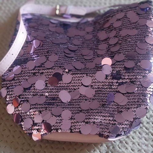 Shoulder bag with sequins used, purple, 28x28 cm