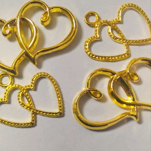 Double gold-plated hearts, pack of 100 pieces