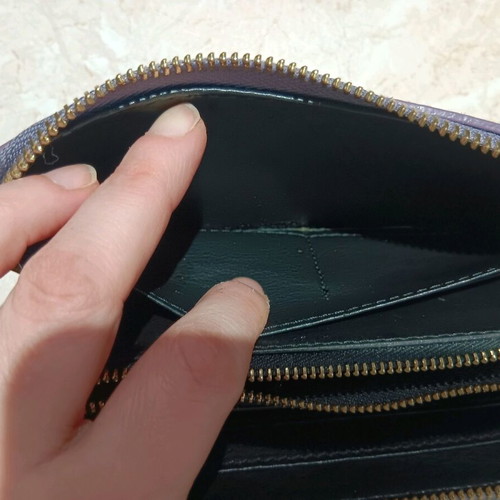 Leather women's wallet used, purple with gold details