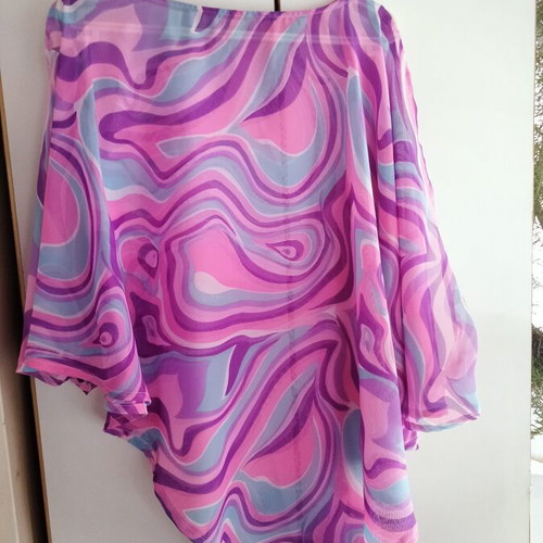 Asymmetric tunic poncho one size S-XL, brand new, retro psychedelic print