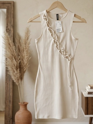H&M Divided Rib Knit Dress XS new, off-white
