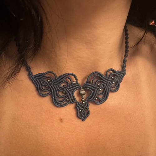 Macrame choker necklace new, dark blue, boho ethnic style