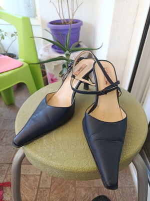 Sante Navy Blue Leather Mules Like New, Size 38