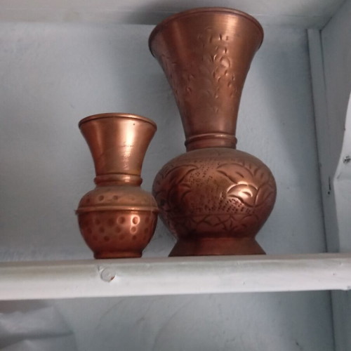 Vintage copper carved vases used, set of 2