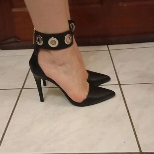 Zara black leather pumps with strap like new