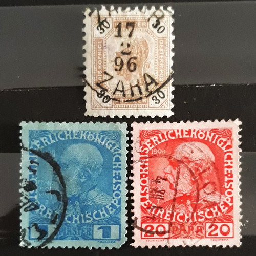 Σφραγίδες Austria Empire 1890-1908 με Αυτοκράτορα Franz Joseph σαν καινούργιες (3 τεμ.)