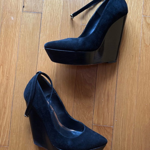 Topshop black suede platform shoes used, size 38 with ankle tie
