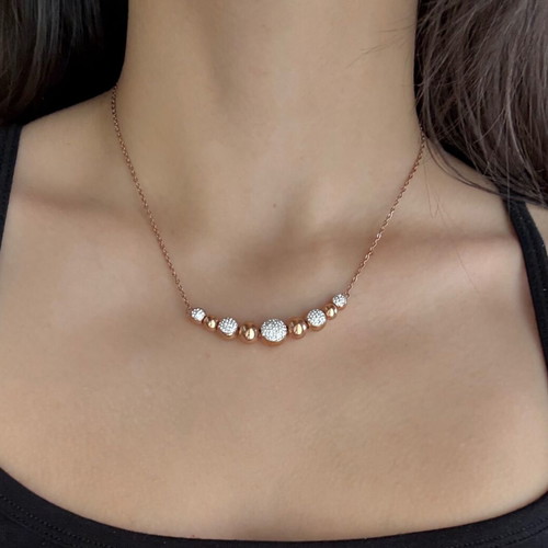 Stainless steel rose gold necklace with zircon and balls new