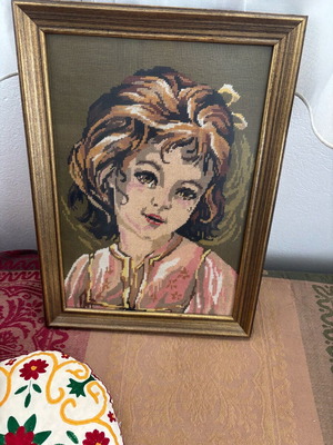 Embroidered Gobelin Painting with Frame Handmade, Like New