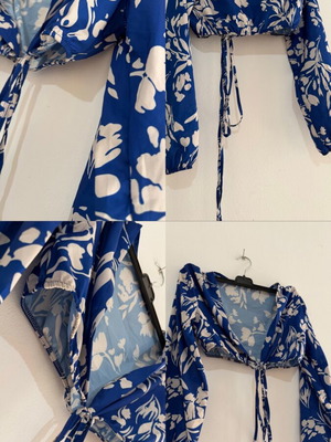 Crop top used with long sleeves and blue floral pattern